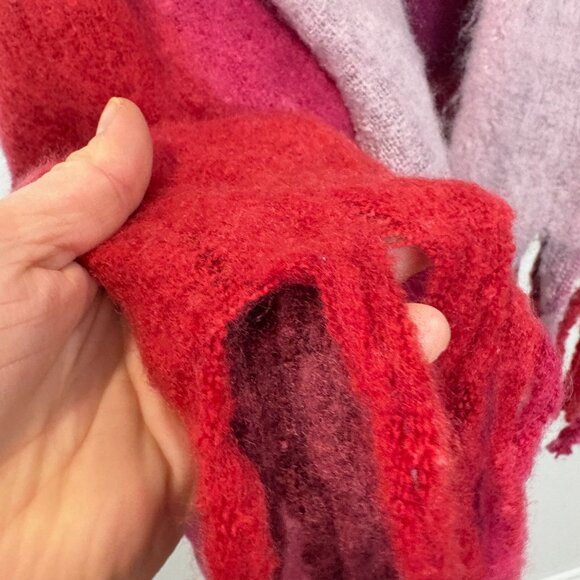 Ricki's Chunky Fringe Pink Plaid Green Fluffy Oversized Scarf - Picture 3 of 3